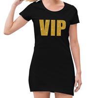 VIP tekst jurkje met gouden glitter letters voor dames - Zwart