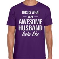 Bellatio Decorations Awesome Husband / echtgenoot cadeau t-shirt paars heren -