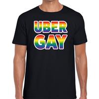 Bellatio Decorations Uber gay regenboog gay pride shirt zwart voor heren