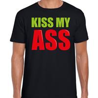 Bellatio Decorations Kiss my ass fun tekst t-shirt zwart heren -