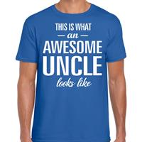 Bellatio Decorations Awesome Uncle / oom cadeau t-shirt blauw heren -