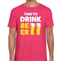 Bellatio Decorations Time to drink Beer tekst t-shirt roze heren -