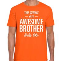 Bellatio Awesome Brother tekst t-shirt oranje heren - heren fun tekst shirt Oranje