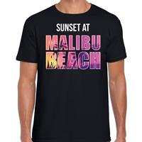 Bellatio Decorations Sunset beach t-shirt / shirt Sunset at Malibu Beach zwart voor heren