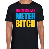 Bellatio Decorations Anderhalf meter bitch fun tekst t-shirt zwart dames -