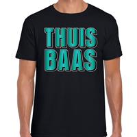 Bellatio Decorations Thuis baas t-shirt zwart met blauwe/groene letters voor dames
