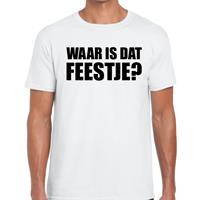 Bellatio Decorations Waar is dat feestje tekst t-shirt wit voor heren