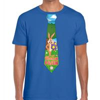 Bellatio Decorations Paashaas stropdas vrolijk Pasen t-shirt blauwe voor heren