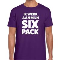 Bellatio Decorations Ik werk aan mijn SIX Pack tekst t-shirt paars heren -