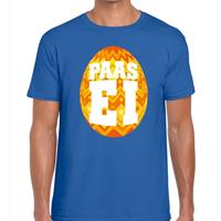 Bellatio Decorations Paasei t-shirt blauw met oranje ei voor heren