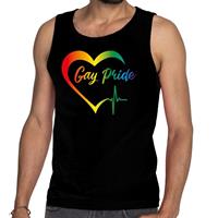 Bellatio Decorations Gay pride kloppend hart regenboog gaypride tanktop zwart heren -