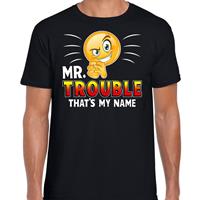 Bellatio Funny emoticon t-shirt Mr.Trouble that is my name Zwart