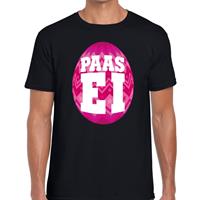Bellatio Decorations Paasei t-shirt zwart met roze ei voor heren