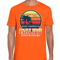 Bellatio Decorations Malibu zomer t-shirt / shirt What happens in Malibu stays in Malibu oranje voor heren