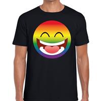 Bellatio Decorations Big emoticon/emoticon regenboog gaypride t-shirt zwart heren -