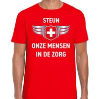 Bellatio Decorations Steun onze mensen in de zorg zilveren schild t-shirt rood dames -