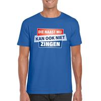 Bellatio Decorations T-shirt Die naast mij kan ook niet zingen shirt blauw heren -