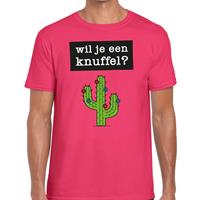 Bellatio Decorations Wil je een knuffel tekst t-shirt roze heren -