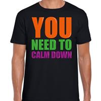 Bellatio Decorations You need to calm down fun tekst t-shirt zwart heren -