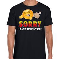 Bellatio Funny emoticon t-shirt Sorry i cant help myself Zwart