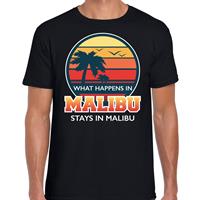 Bellatio Decorations Malibu zomer t-shirt / shirt What happens in Malibu stays in Malibu zwart voor heren