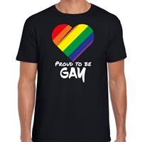 Bellatio Decorations Proud to be gay pride vlag hartje / LHBT t-shirt zwart voor heren