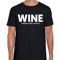 Bellatio Decorations Wine connecting people drank fun t-shirt zwart voor dames