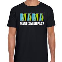Bellatio Decorations Mama waar is mijn pils t-shirt zwart met blauwe/groene letters voor heren