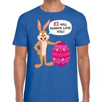 Bellatio Blauw Paas t-shirt Ei will always love you - Pasen shirt voor heren - Pasen kleding