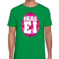 Bellatio Decorations Paasei t-shirt groen met roze ei voor heren
