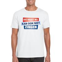 Bellatio Decorations T-shirt Die naast mij kan ook niet zingen shirt wit heren -