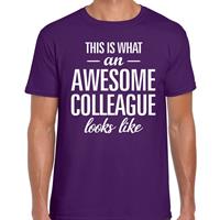 Bellatio Decorations Awesome Colleague tekst t-shirt paars heren -