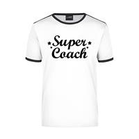 Bellatio Decorations Super coach wit/zwart ringer t-shirt voor dames