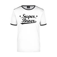Bellatio Decorations Super broer wit/zwart ringer t-shirt voor heren