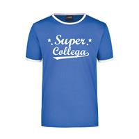 Bellatio Decorations Super collega blauw/wit ringer t-shirt voor dames