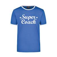 Bellatio Decorations Super coach blauw/wit ringer t-shirt voor dames