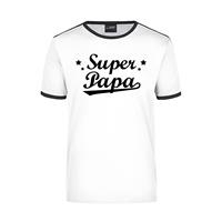 Bellatio Decorations Super papa wit/zwart ringer t-shirt voor heren