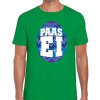 Bellatio Groen Paas t-shirt met blauw paasei - Pasen shirt voor heren - Pasen kleding