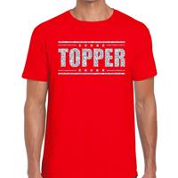 Bellatio Decorations Topper t-shirt rood met zilveren glitters heren -