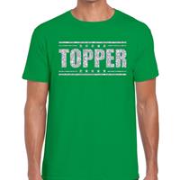 Bellatio Decorations Topper t-shirt groen met zilveren glitters heren -