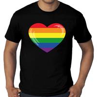 Bellatio Decorations Grote maten regenboog hart gay pride t-shirt zwart heren -