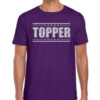 Bellatio Decorations Topper t-shirt paars met zilveren glitters heren -