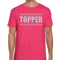Bellatio Decorations Topper t-shirt roze met zilveren glitters heren -