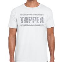 Bellatio Decorations Topper t-shirt wit met zilveren glitters heren -