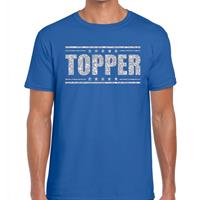 Bellatio Decorations Topper t-shirt blauw met zilveren glitters heren -