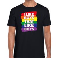 Bellatio Decorations I like boys that like boys gay pride t-shirt zwart heren -