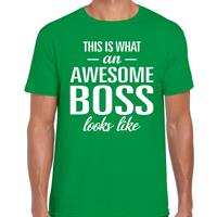 Bellatio Decorations Awesome Boss tekst t-shirt groen heren -