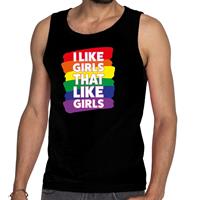 Bellatio Gay pride i like girls that like girls tanktop/mouwloos shirt - Zwart