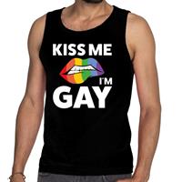 Bellatio Kiss me i am gay tanktop / mouwloos shirt Zwart