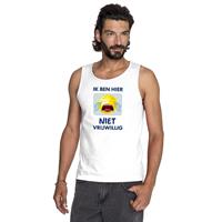 Bellatio Wit mouwloos feest shirt/ tanktop - Ik ben hier niet vrijwillig met emoticon voor heren